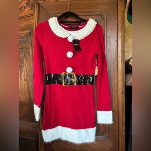 Forever 21 Festive Red Santa Sweater Dress with White Faux Fur Trim